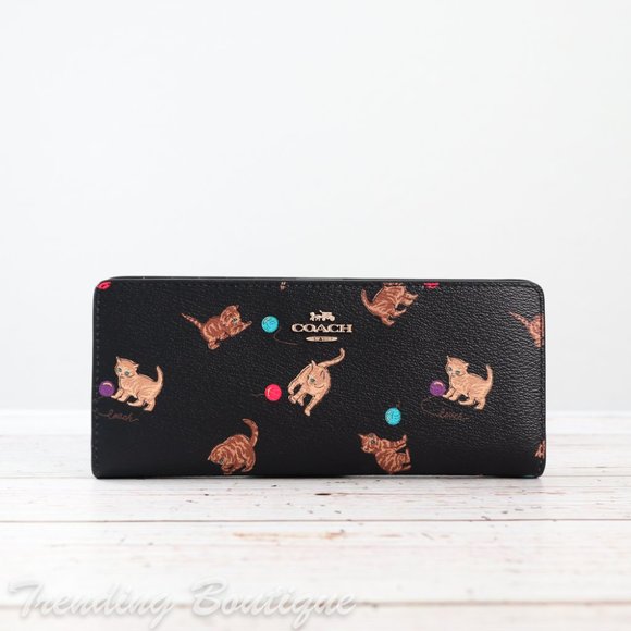Coach Handbags - NWT Coach C6061 Slim Wallet With Cat Print in Brown Black Multi